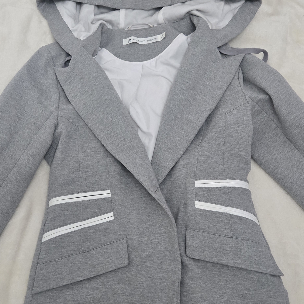 Blanc Noir Gray Hooded Blazer with White Accents